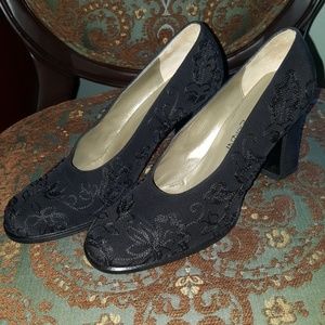 Yves Saint Laurent black embroidered heels